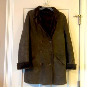 Brown suede coat with faux fur inside